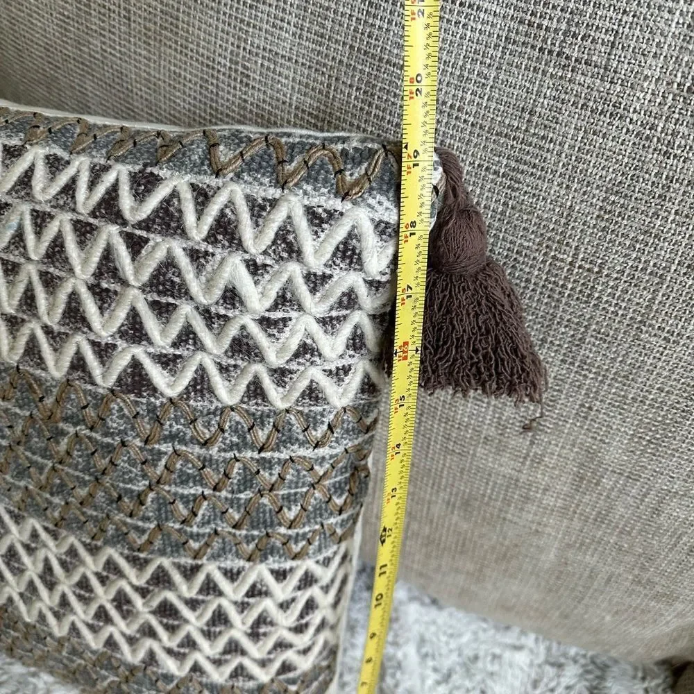 Boho Farmhouse Neutrals Tan Gray Zig Zag Textured Throw Pillow
